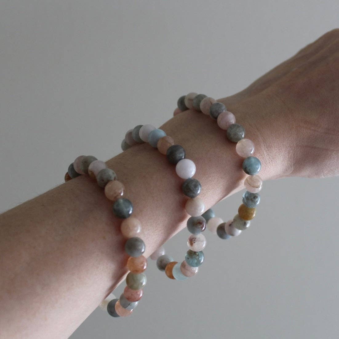 Pebble House - Wholesale Beaded Bracelet - Morganite & Aquamarine Beryl Bracelet 4mm/6mm/8mm 2