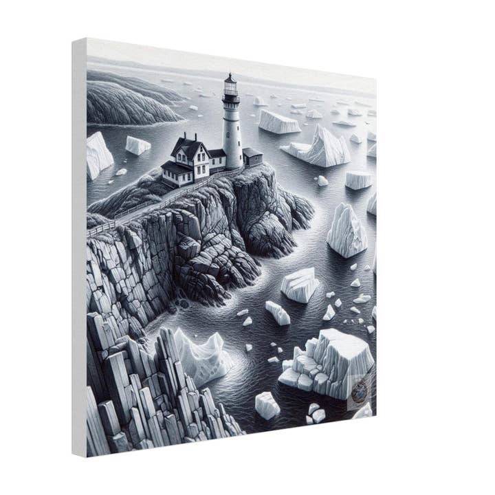 Driftwood Creations – wholesale Art print – Lighthouse Amidst the Ice: Newfoundland's Frozen Shoreline