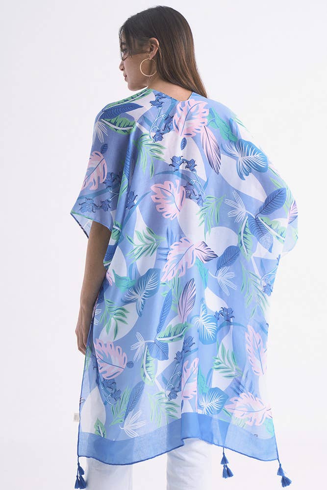 Hana - Wholesale Kimono - Women's - Palm Leaf Print Tassel Summer Kimono Cover Up8