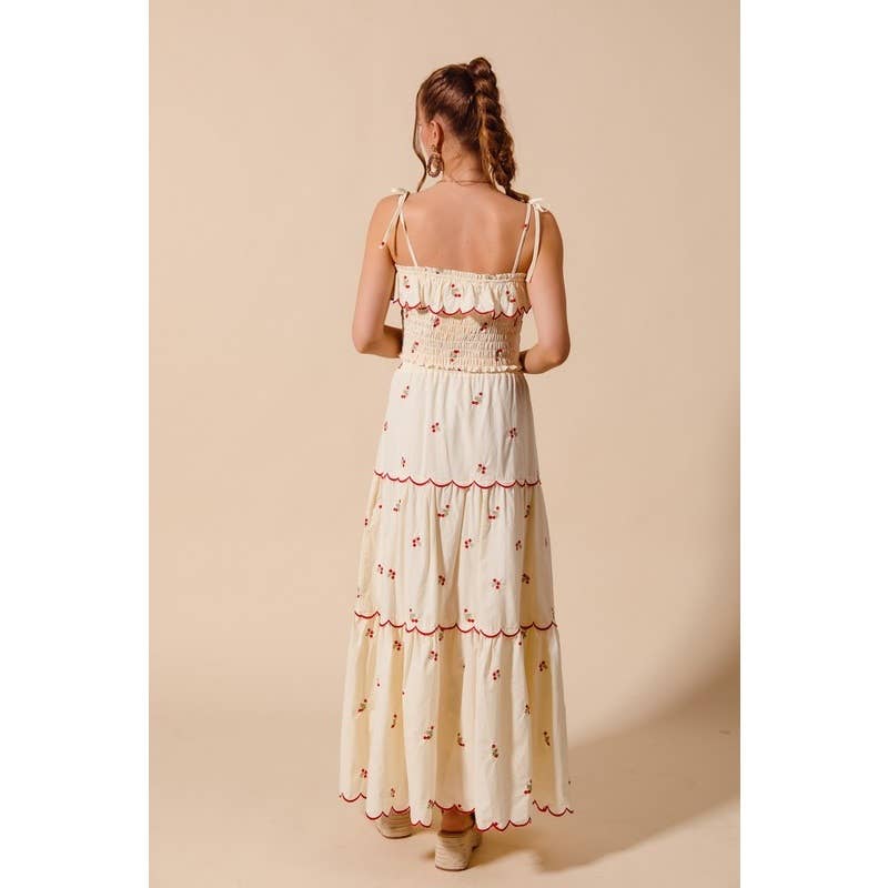 CREAM FLORAL EMBROIDERED SMOCKED TOP ELASTICIZED WAIST for wholesale on Faire7