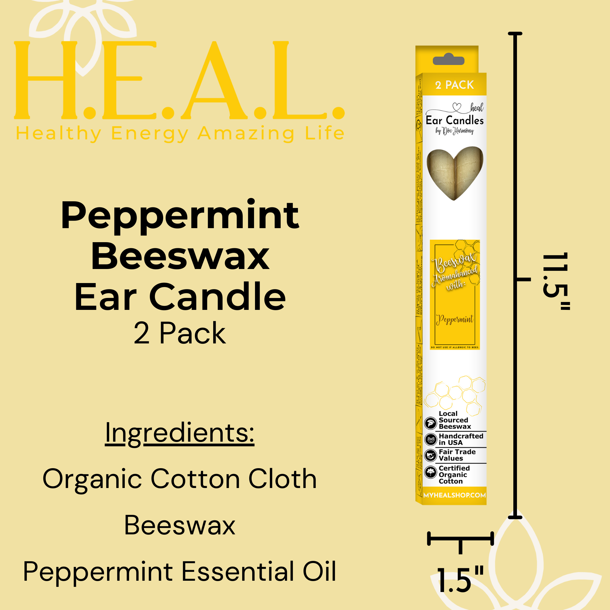 Healthy Energy Amazing Life - Wholesale Tapered Candle/Candlestick - Peppermint Beeswax Ear Candles by Doc Harmony2