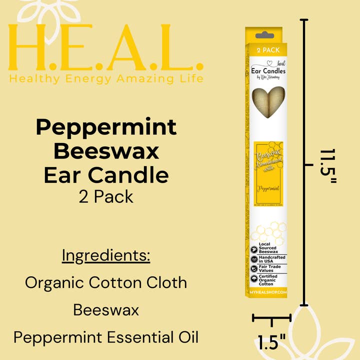 Healthy Energy Amazing Life - Wholesale Tapered Candle/Candlestick - Peppermint Beeswax Ear Candles by Doc Harmony2