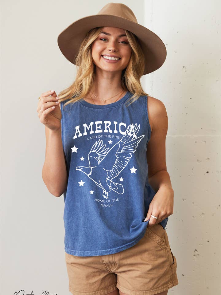 AMERICA LAND OF THE FREE Mineral Graphic Tank Top for wholesale by OAT COLLECTIVE