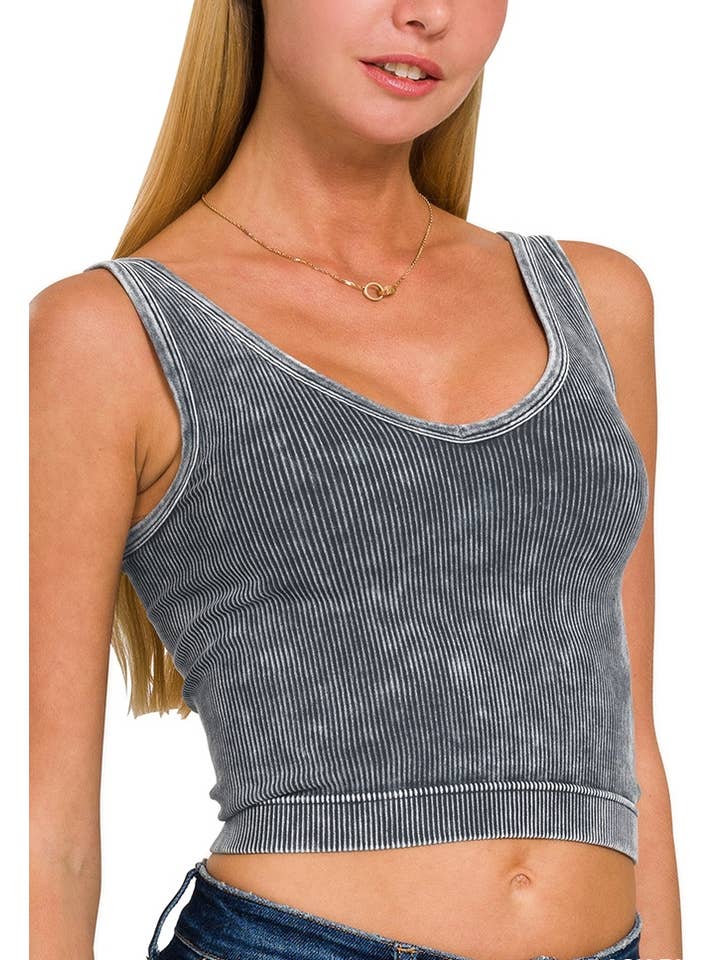Vanilla Monkey - Wholesale Tank Top - Women's - 2 Way Neckline Washed Ribbed Cropped Tank Top