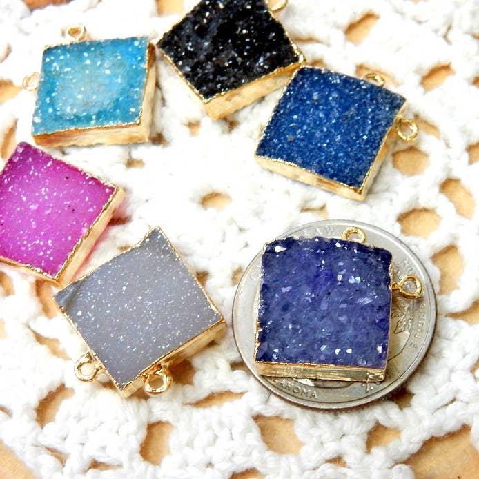 Jewelers Paradise - Wholesale Individual Charm/Pendant - Druzy Diamond Shaped Double Bail Pendant with Electroplated 24k Gold or Silver Edge (S88B15)3