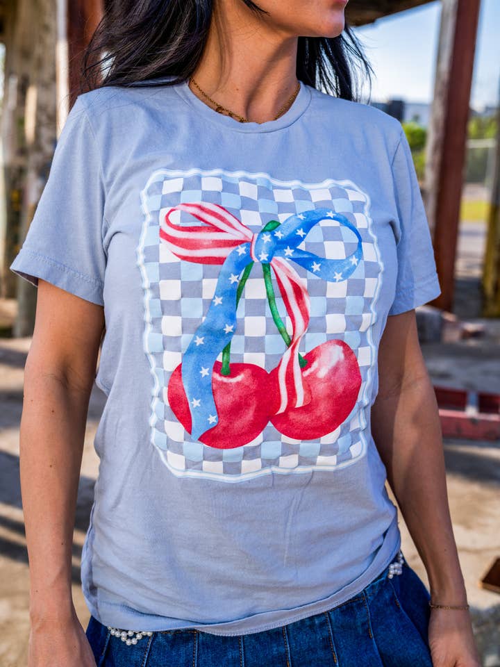 Small Town Society Apparel Co. - Wholesale Screen Printed T-Shirt - Women's - Cherry America Short Sleeve Graphic Tee