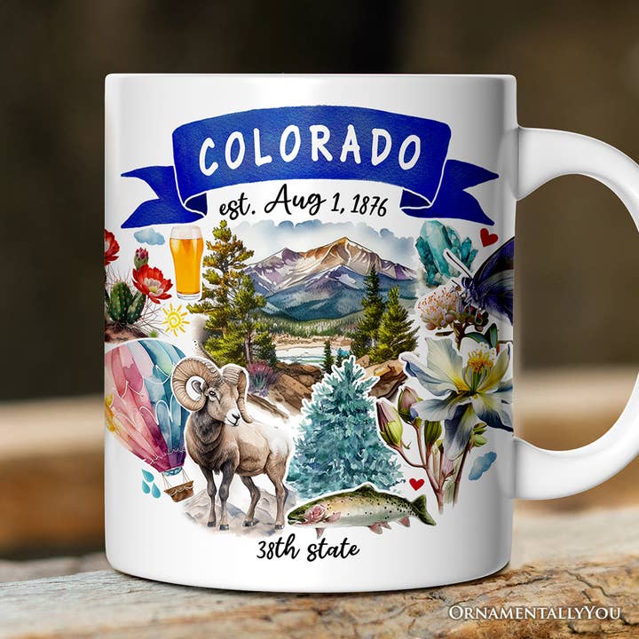 Artistic Colorado State Themes and Landmarks Gift Mug for wholesale by OrnamentallyYou