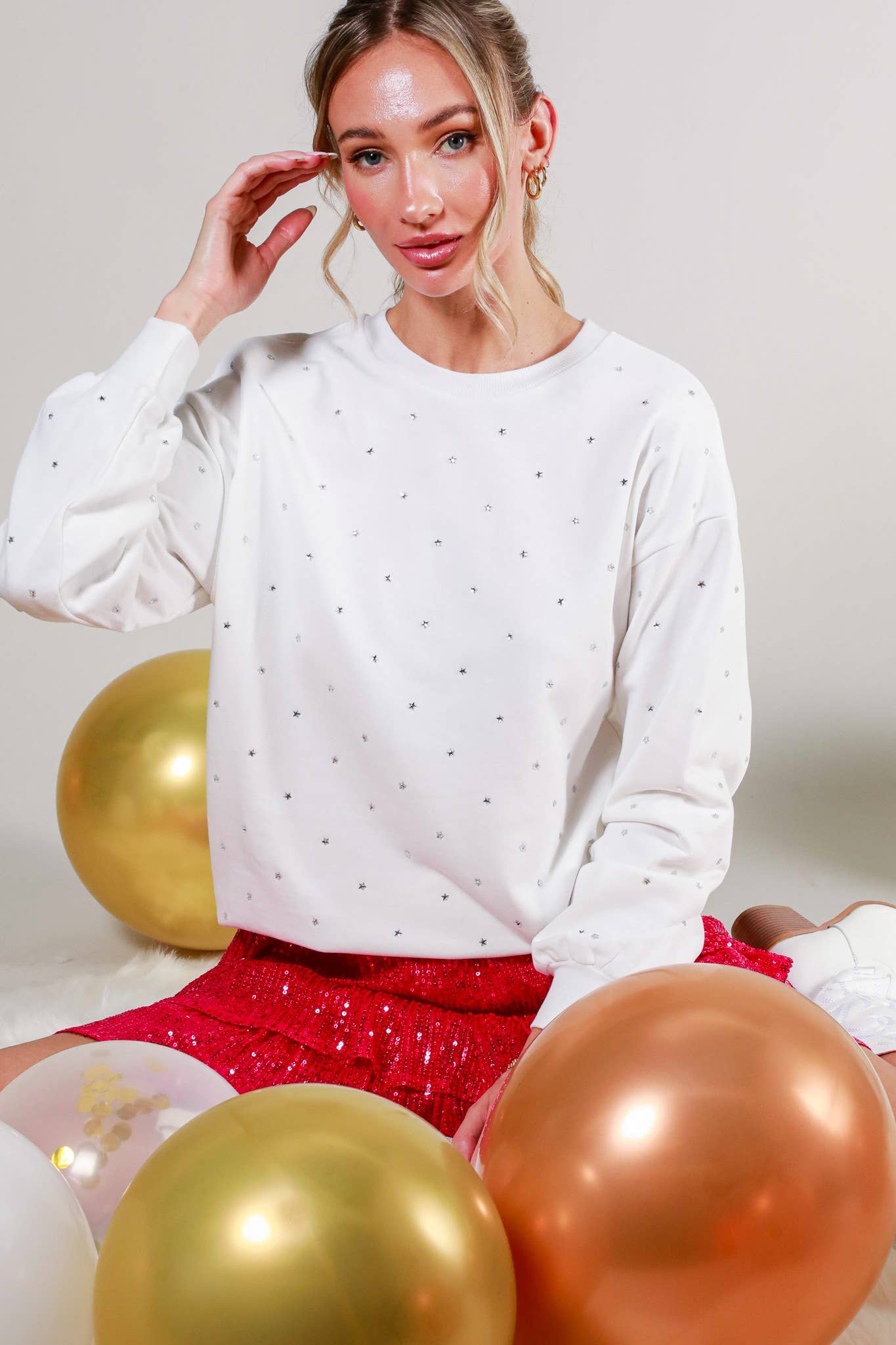 Vine & Love - Wholesale Sweatshirt - Women's - Rhinestone Accent Knitted Sweater Top VT8145723