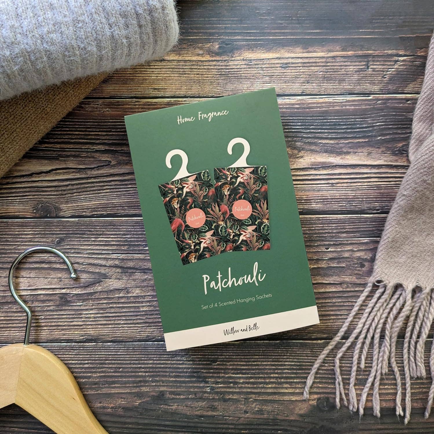 Robert Frederick Ltd – wholesale Sachet – Willow and Belle Scented Hanging Sachet - Set of 4 Patchouli - Jungle Green Design6