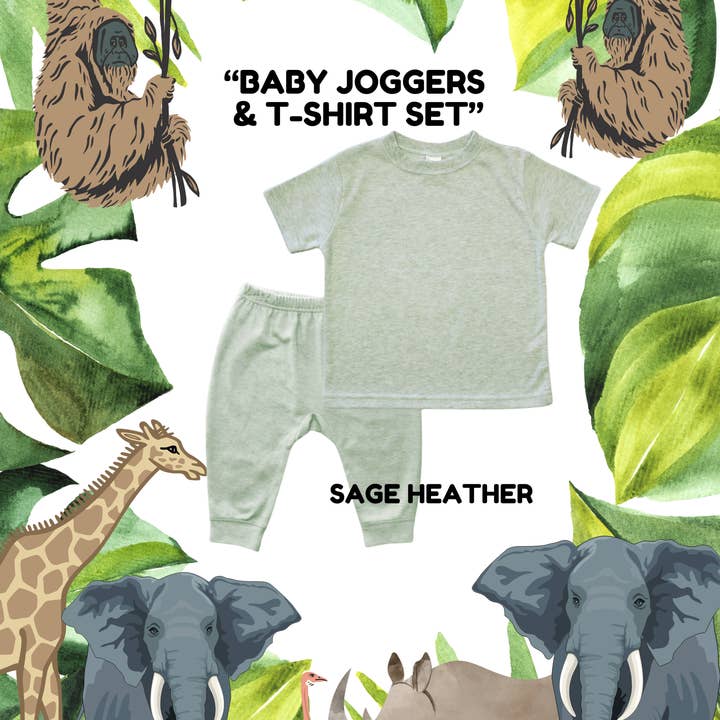 Conjunto para Bebê com Calça Jogger e Camiseta de Manga Curta - Tamanhos Abertos por atacado de Laughing Giraffe