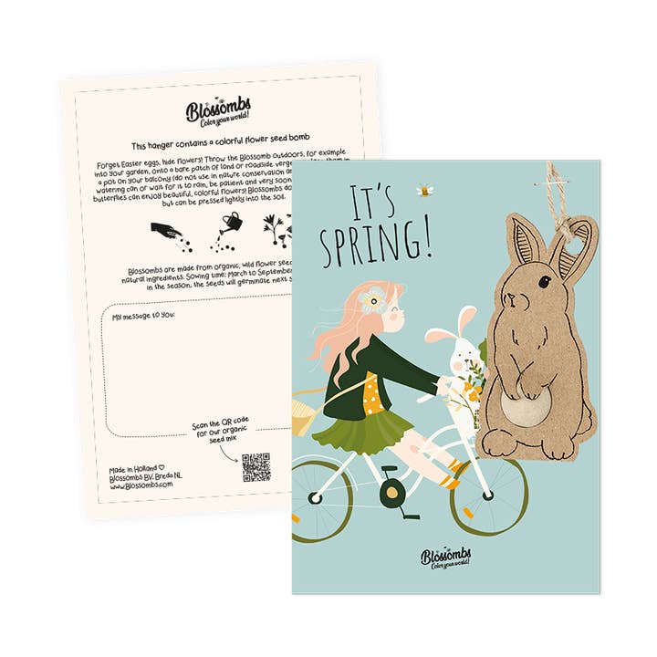 Økologisk kaninhænger på kort - 'Det er forår' - 1 frøbombe for engroshandel hos Blossombs