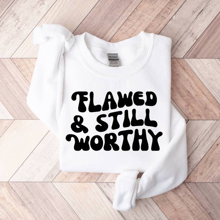 Retro Flawed And Still Worthy | Sweatshirt for wholesale by Olive And Ivory Wholesale