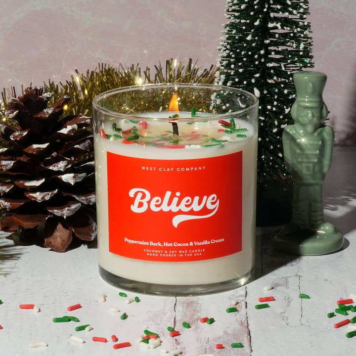 West Clay Company - Wholesale Jar/Filled Candle - Believe Sprinkle Candle - Holiday Christmas Candles1