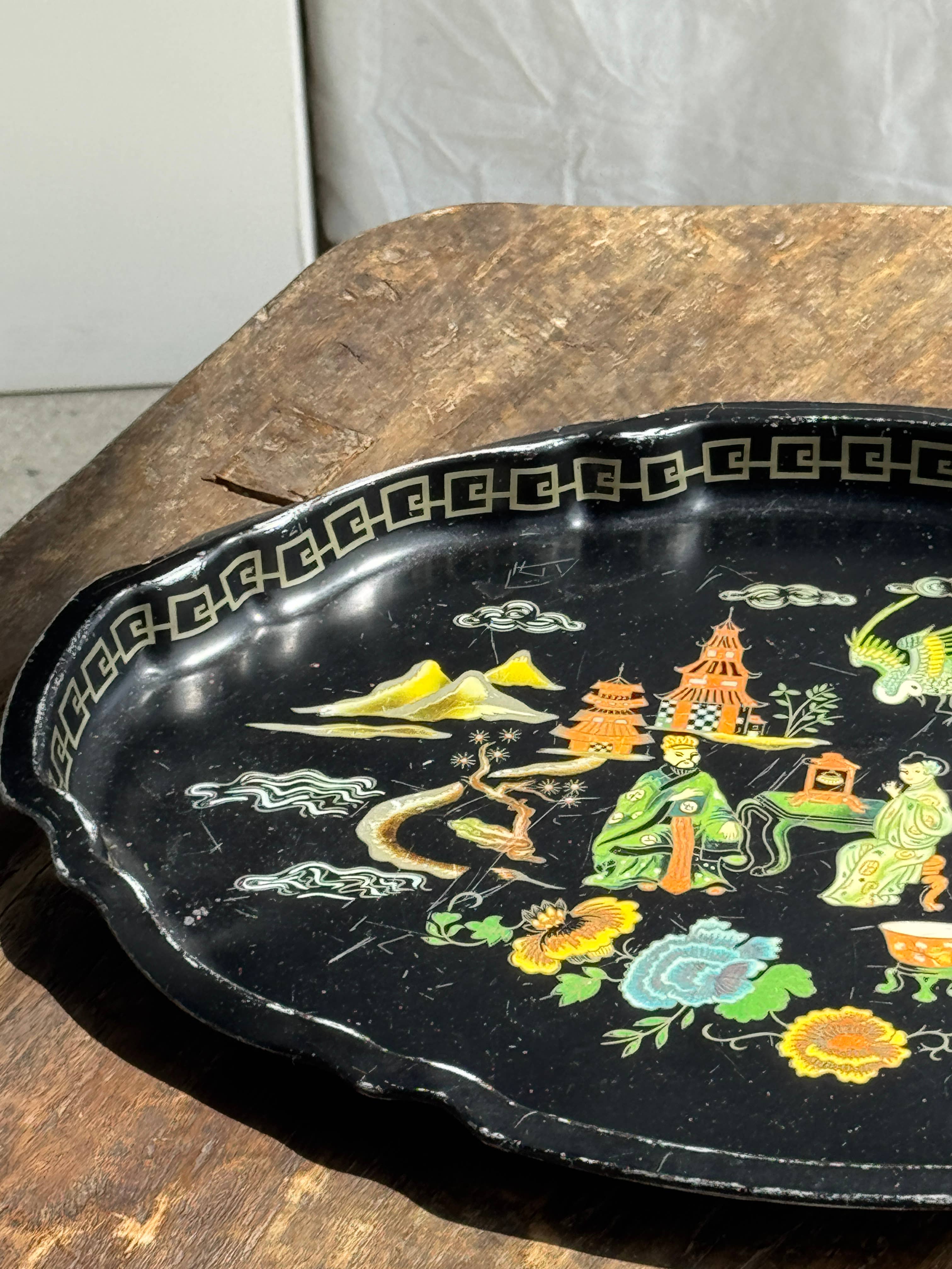 Office Objets - Wholesale Decorative Tray - Vintage black tray Asian theme L4413