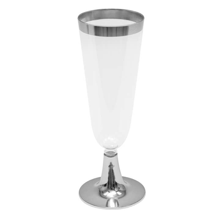 Portofino International Trading, USA - Wholesale Champagne Flute - Plastic Champagne Flutes with Metallic Trim 6¼" 12pc/pack