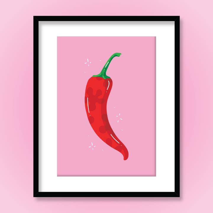 60s 70s Floral Pattern Chilli Kitchen Vegetable Art Print for wholesale by Ruby Roller Art