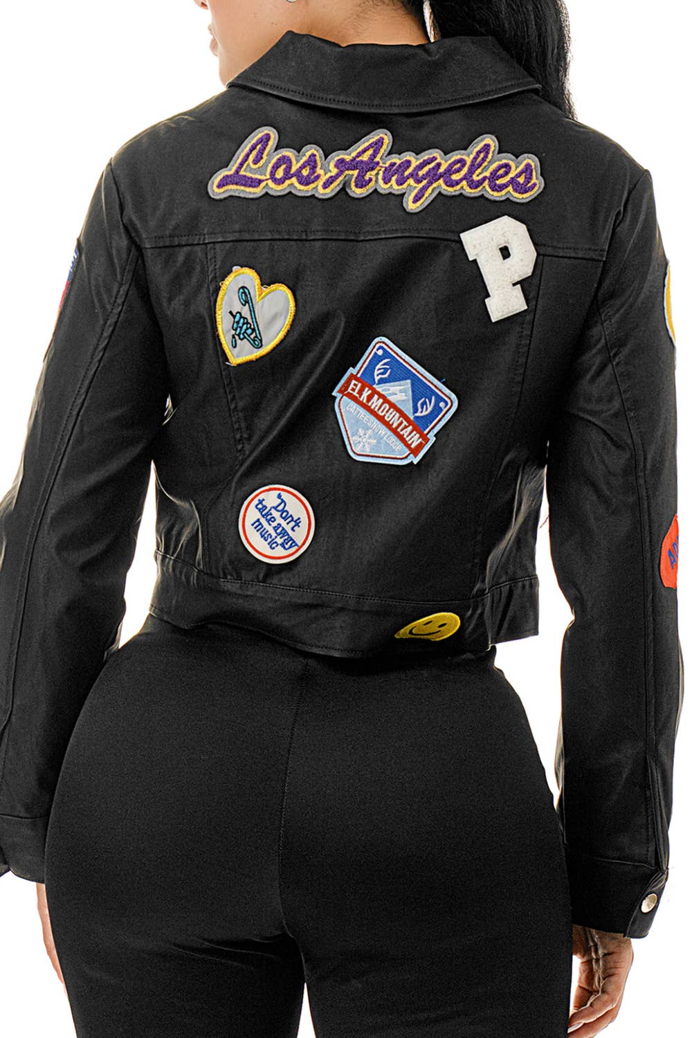 SALT - Wholesale Leather Jacket - Women's - (SJ5088)Multi Patch Cropped Faux Leather Jacket5