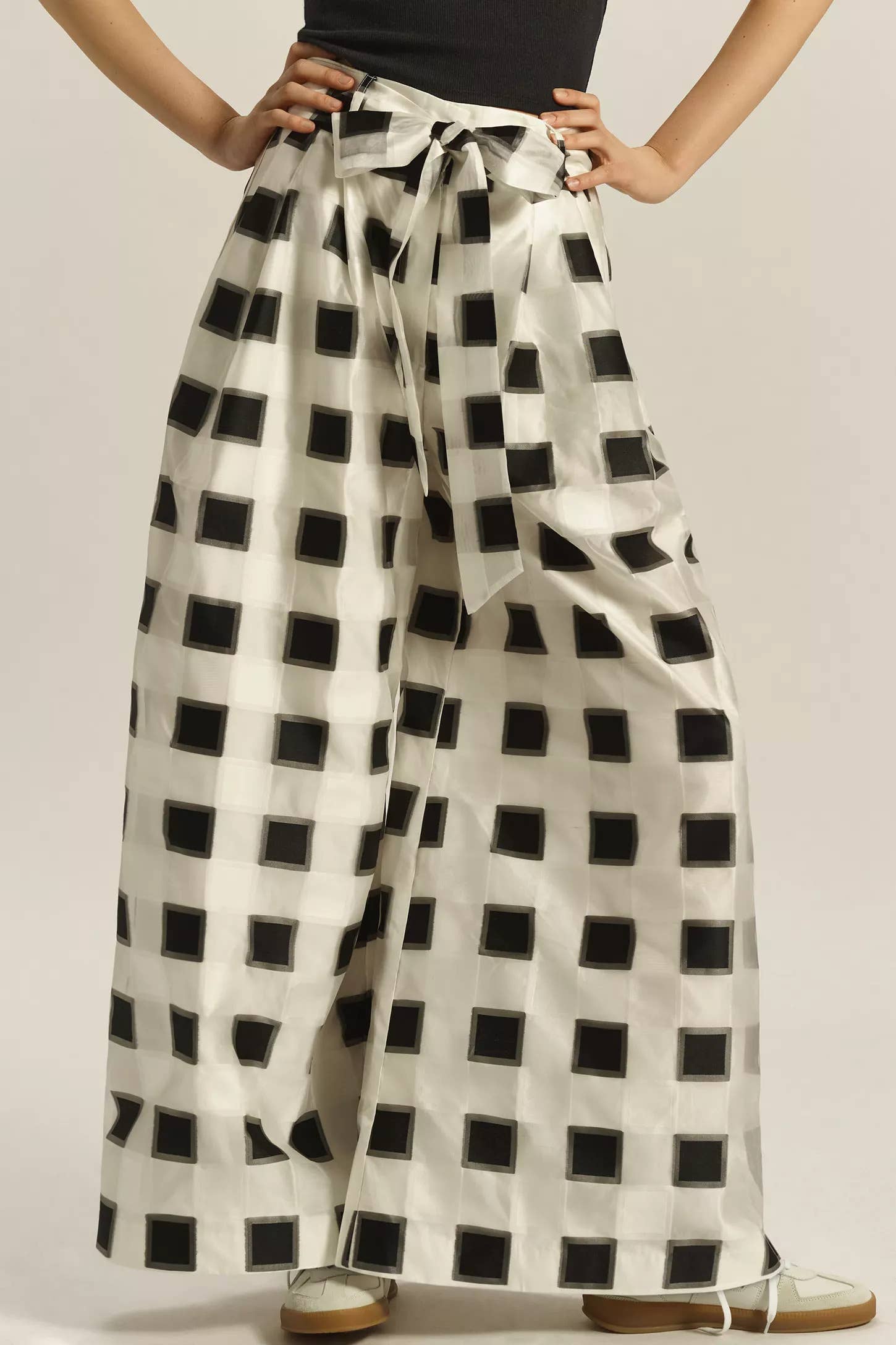 Belted Wide-Leg Pants - Black and White Check for wholesale on Faire6