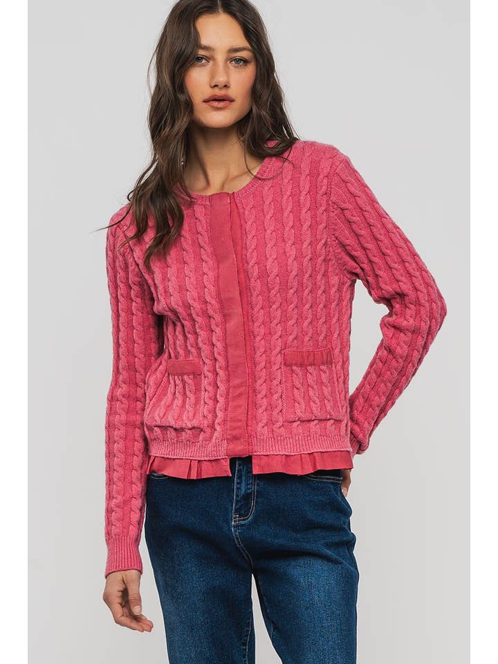 Urban Daizy - Wholesale Cardigan - Women's - Cable Knit Snap Front Ribbed Trim Long Sleeve Sweater16