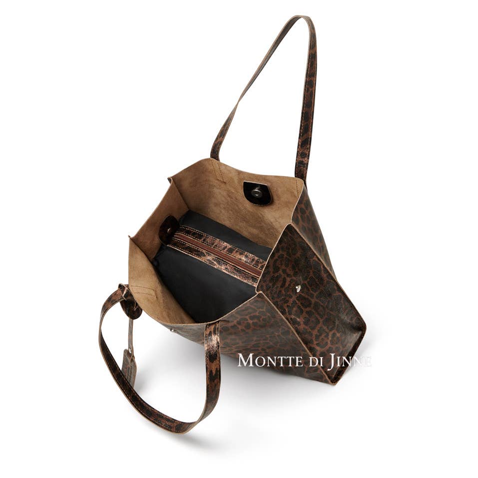 MONTTE DI JINNE – Engroshandel Tote bag - Dame – Italiensk håndlavet shoppertaske i ægte læder med leopardmønster3