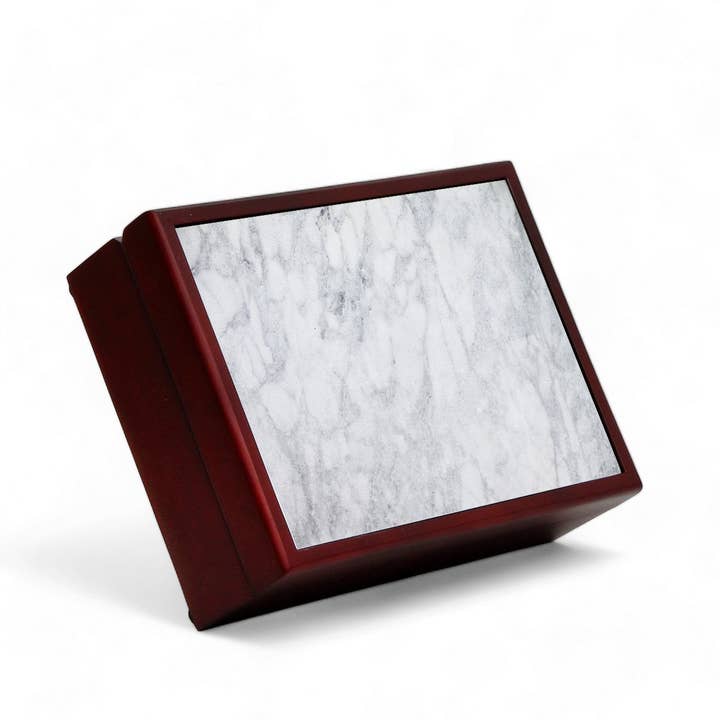 SublimArt – Caixa decorativa por atacado – COLEÇÃO DE CAIXAS DE MADEIRA: Caixa grande forrada em madeira com azulejo impresso - Mármore Branco Carara por Marmo di Carrara