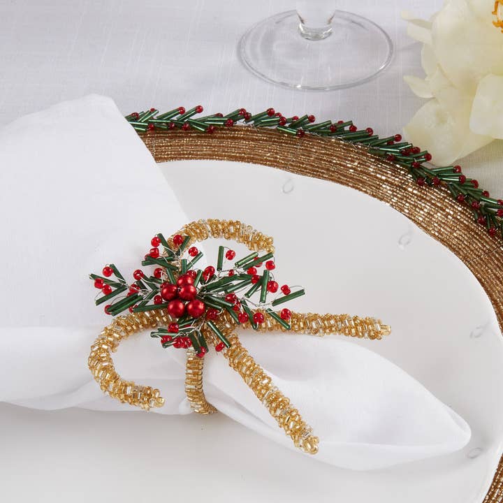 Gouden servetring met Candy Cane met kralen voor wholesale door Fennco Styles