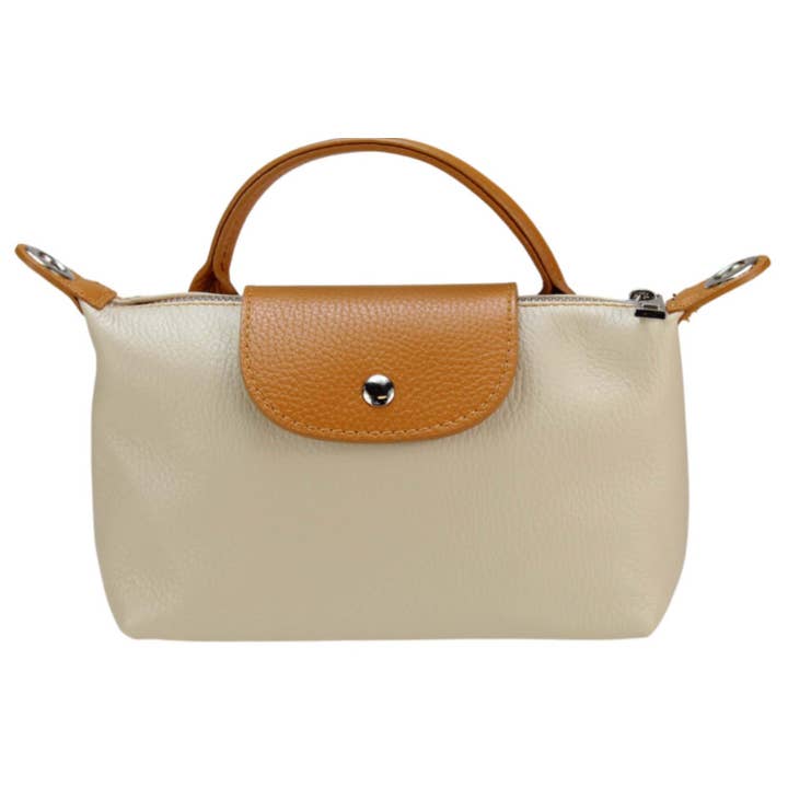 JIJOU CAPRI - Wholesale Top Handle Bag - Women's - LOLOCR Italian Leather Cream Small Handbag with Snap Closure