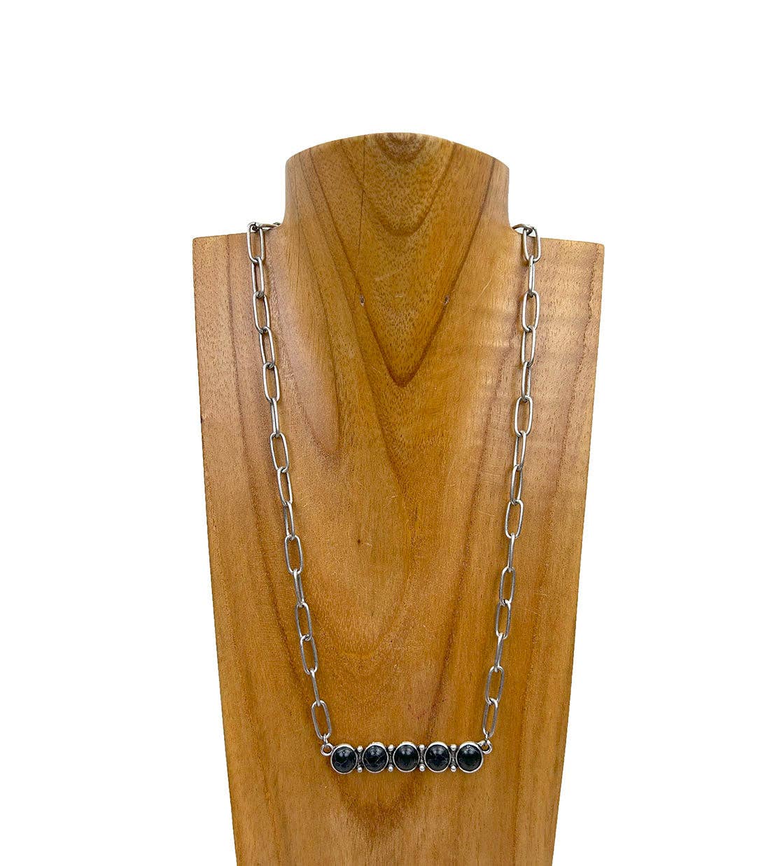 Western Elite Jewelry - Wholesale Pendant/Charm Necklace - NKY241130-01-BLACK                      Silver metal chain with blue turquoise stone bar Necklace0
