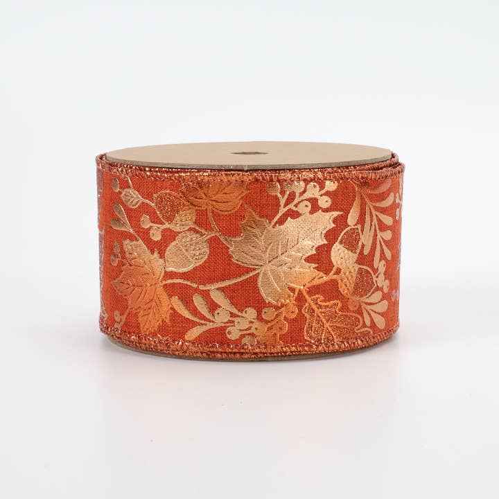 LA Ribbons Wholesale – Engroshandel Bånd – 2 1/2" kablet bånd | „Metallisk blad“ rust/kobber | 10 meter