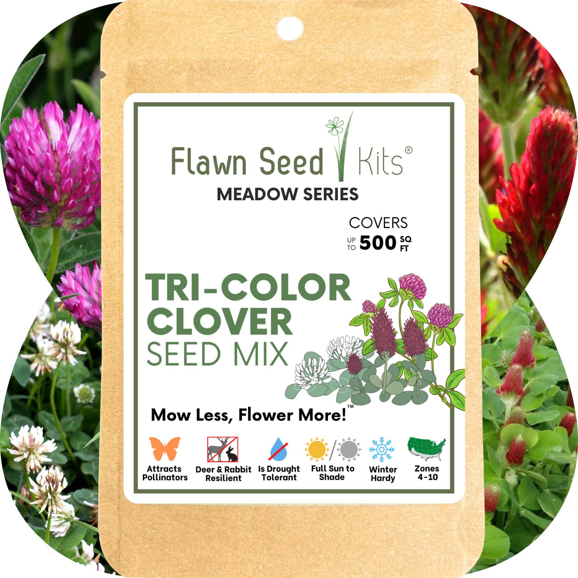 Flawn Seed Kits - Wholesale Plant Seeds - Tri-Color Clover Seed Mix Pouches5
