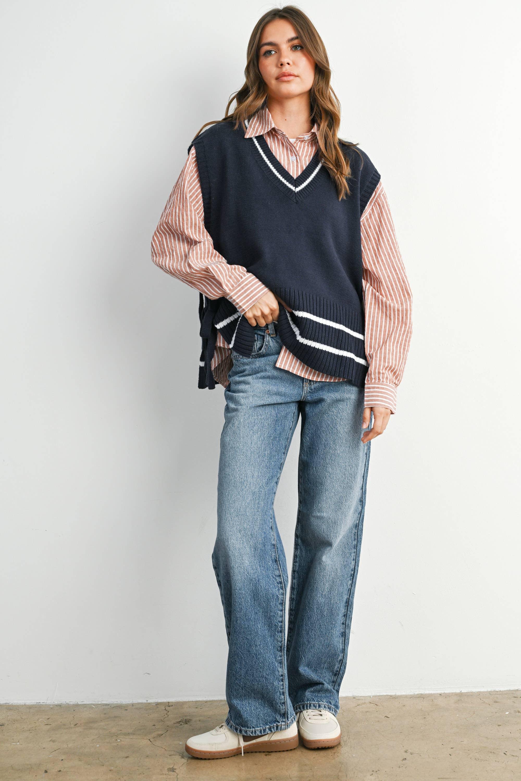 BUTTERMELON - Vente Chemise à col boutonné – femme - Haut à manches longues à rayures et col boutonné raccourci - BMT791514