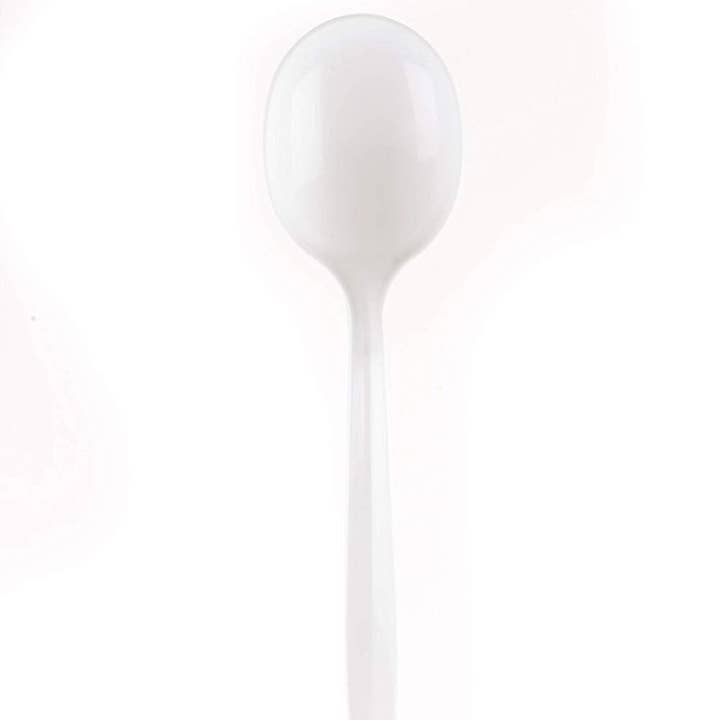 EcoQuality – wholesale Disposable tableware pack – Disposable Plastic Medium Weight Spoon White/Black Unwrapped4