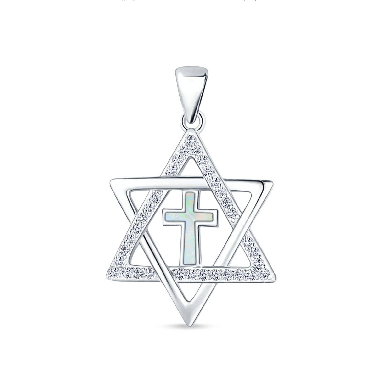 Blue Apple Imports - Wholesale Pendant/Charm Necklace - Lab Created White Opal & CZ Star Of David & Cross Pendant0