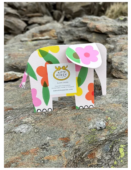 Kitty Kenda Papergoods - Wholesale Birthday Card - Floral Elephant A6 Standing Luxury Eco Card 1