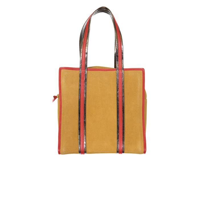 Mustard Suede Mix Tote Bag for wholesale by sophie cano paris