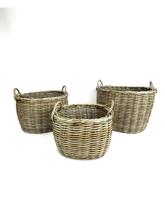 McGowan & Rutherford Ltd - Wholesale Laundry Basket - Large Set of 3 Rustic Woven Laundry / Log Baskets0