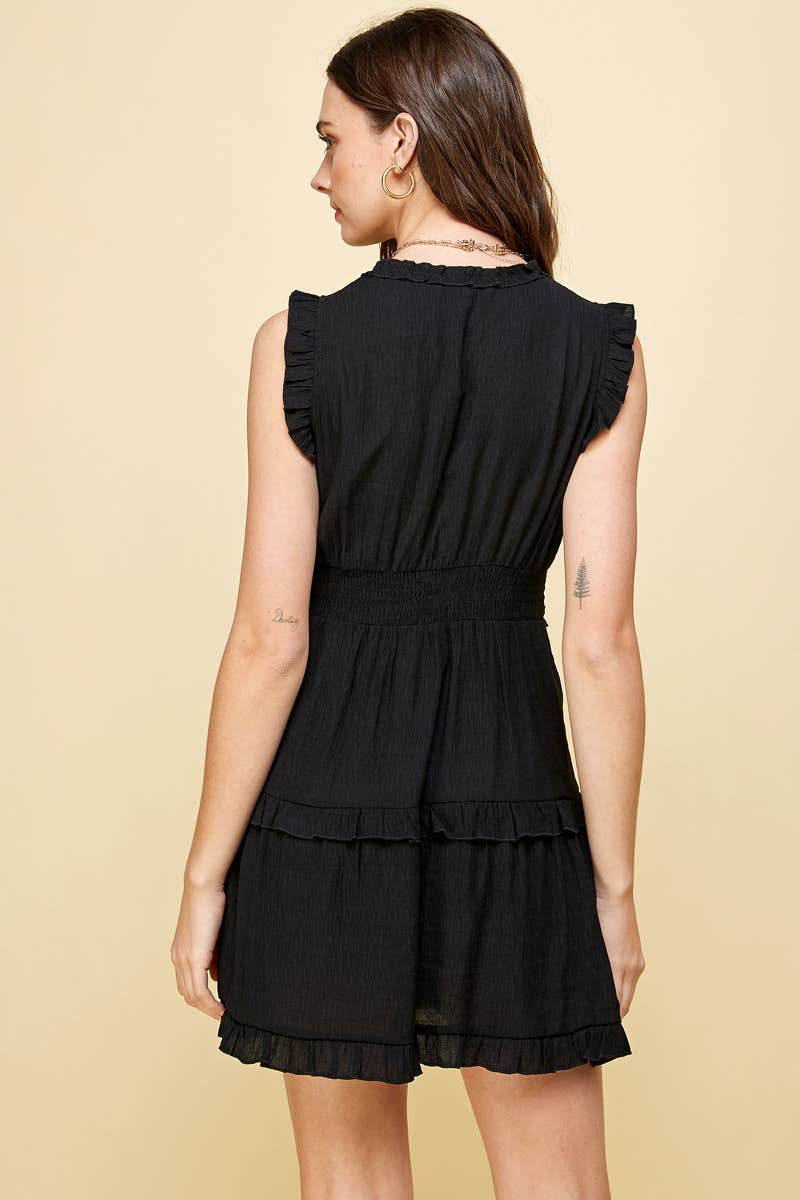 PINCH - Wholesale Jurk - Dames - MOUWLOZE JURK MET V-HALS EN RUCHES - 3087D16