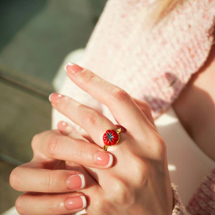 Adjustable Handmade Tomato Polymer Clay Ring for wholesale by K's Craft House
