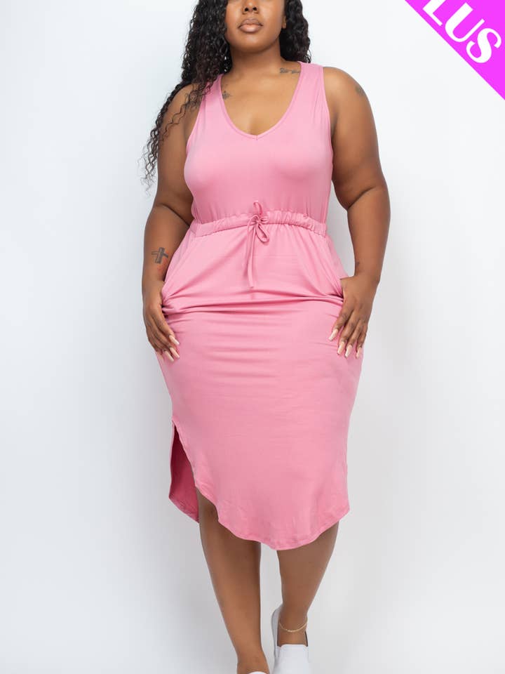 CAPELLA APPAREL - Wholesale Dress - Women's - Plus Size Sleeveless Front Tied Rounded Hem Dress6