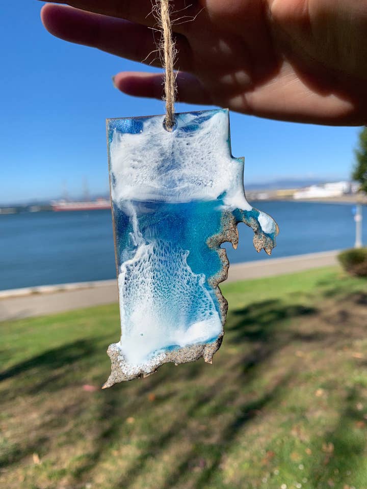 Rhode Island Ocean State Ornament for wholesale by Flow Art Studios