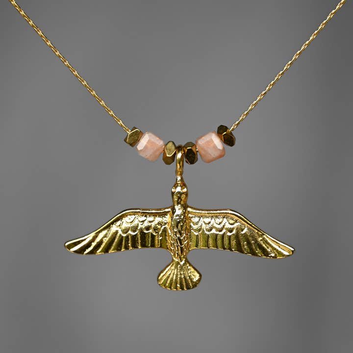 Bird of Flight w/ Semi Precious Cube Beads Necklace for wholesale by KBD Studio
