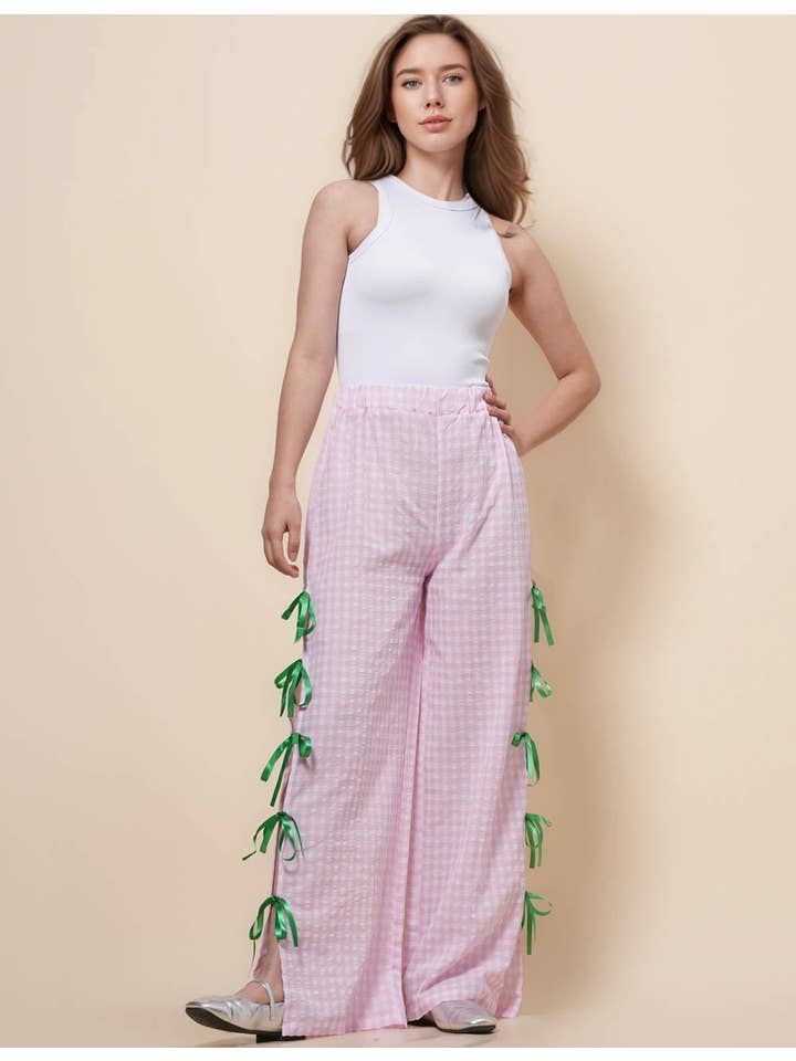 Sweetkama – Großhandel Hose – Damen – Damen Karierte Hose mit Seitenschlitz und Schleife SKP4109411