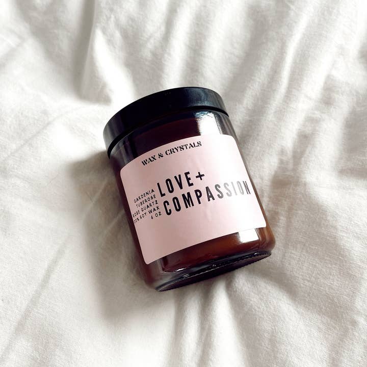 Wax and Crystals – Großhandel Kerze im Glas / gefüllte Kerze – Duftkerze Liebe und Mitgefühl, Gardenia Tuberose, 6,7 oz