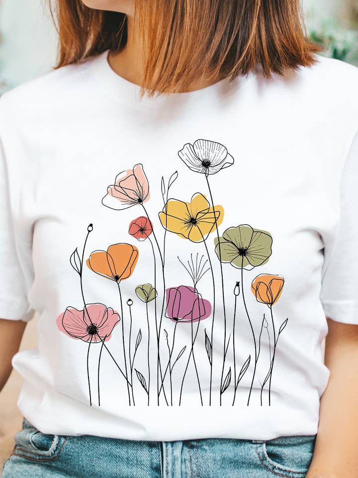 Kissed Apparel - Wholesale Screen Printed T-Shirt - Women's - Wild Poppies Floral Basic Graphic Tee2
