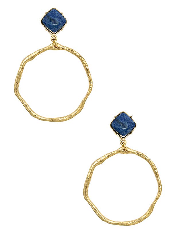 ARETE COLGANTE CON ANILLO MARTILLADO CON PIEDRA FACETADA 167261 para venta al por mayor de anbfashion