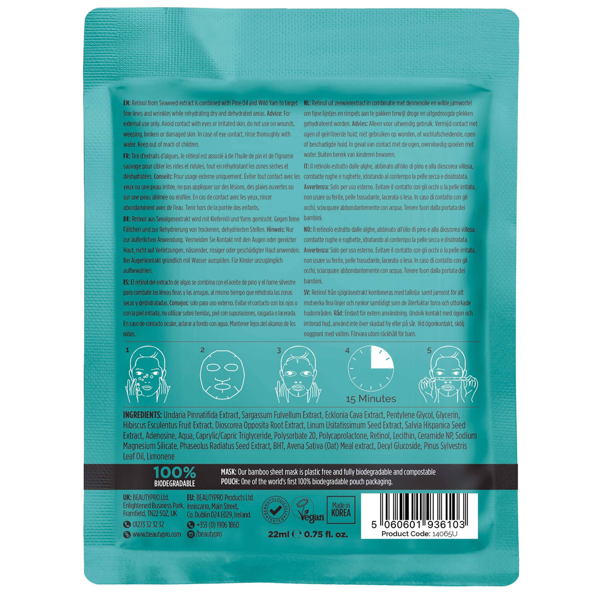 BEAUTYPRO – wholesale Skincare face mask – RETINOL Renewing Facial Sheet Mask  - 100% Biodegradable12