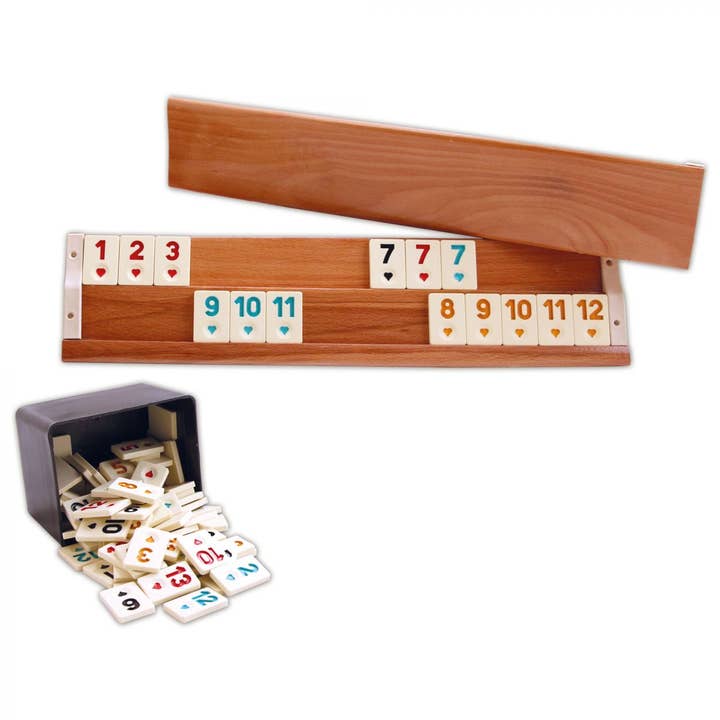 Multi Colored Star Flash Wooden Rummikub Set for wholesale on Faire
