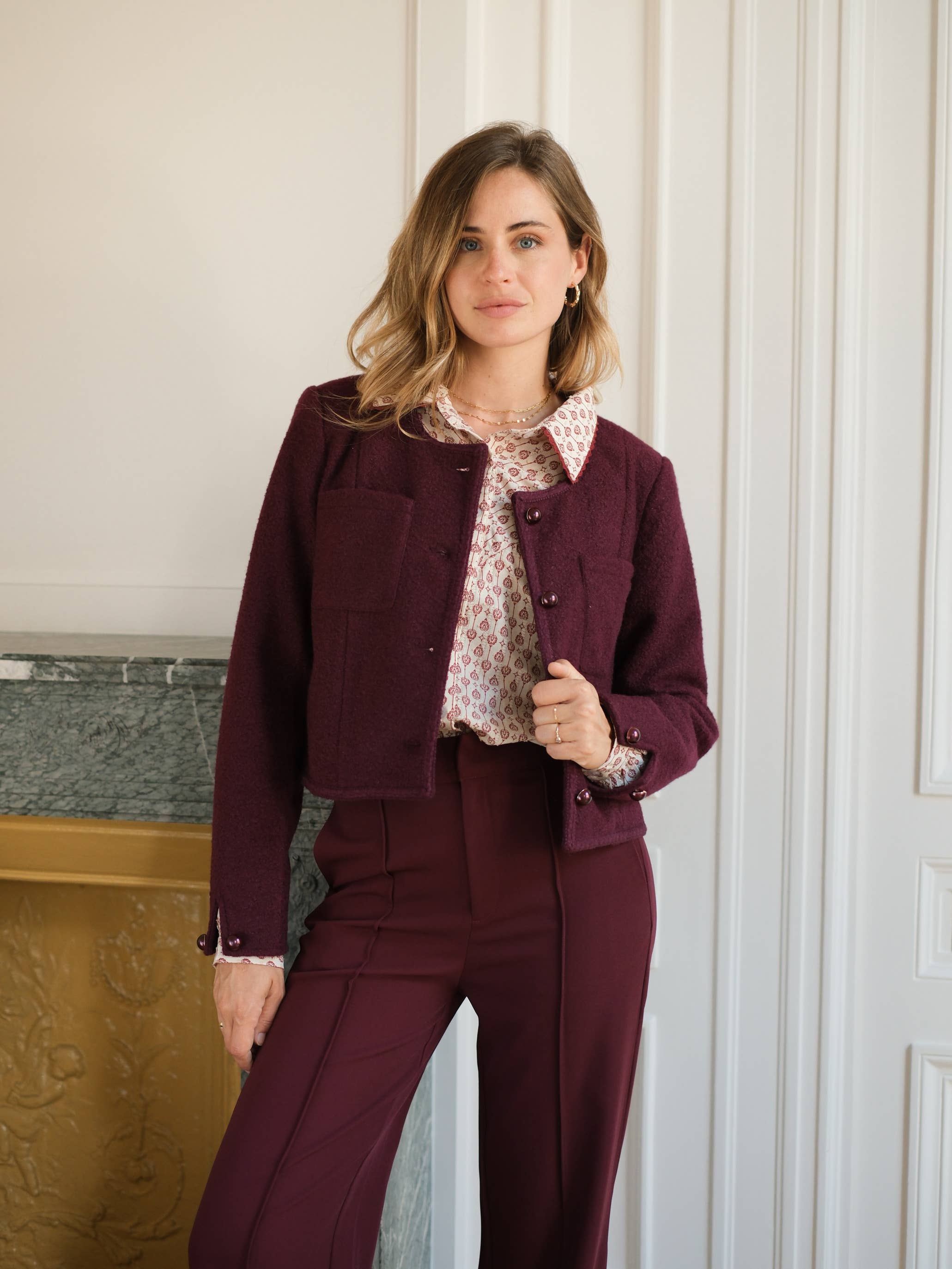 LOVIE & CO - Wholesale Button Down Shirt - Women's - Puff sleeve shirt with embroidered collar - 5027T-RUBEN2