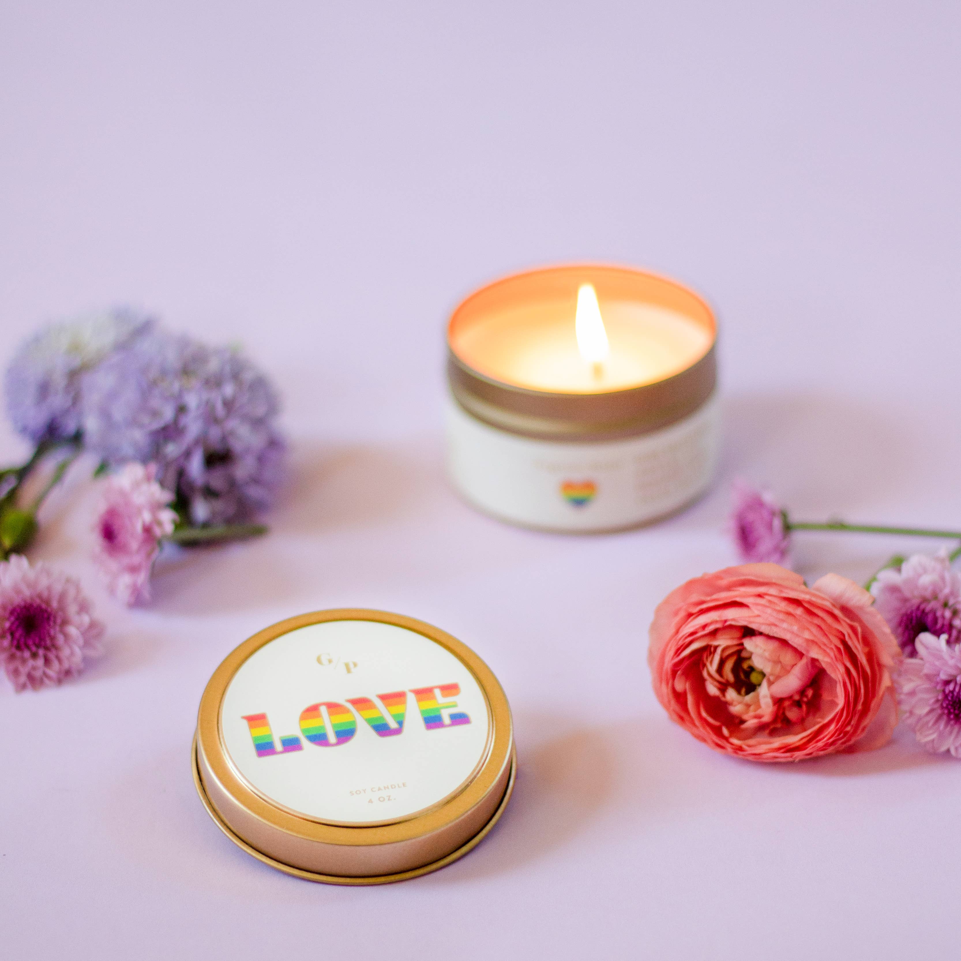GP Candle Co. - Wholesale Travel Candles - Love Pride Just Because 4 oz. Candle Tin2