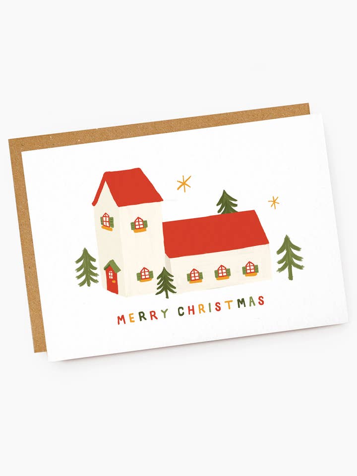 Carte de Noël Scandi Nordic Christmas Chapel pour la vente par Jade Fisher